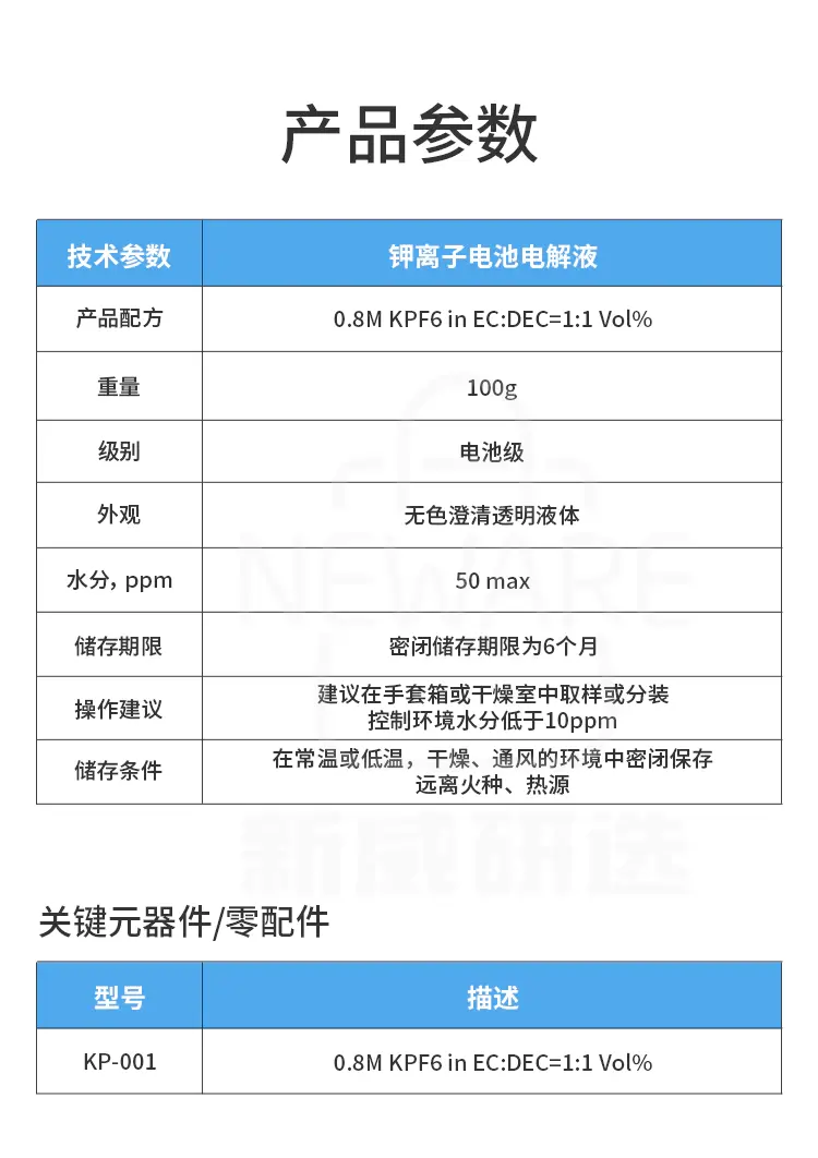 钾离子电池电解液的产品参数